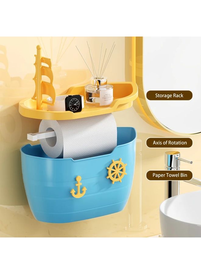 Pink Sailboat Shaped Toilet Paper Holder Double Layer Tissue Storage Box Wall Mounted Bathroom Dispenser - Image 4